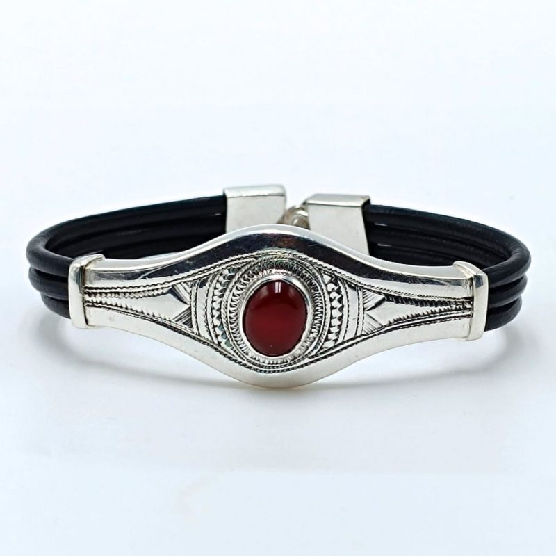 bracelet touareg pierre d'agate rouge