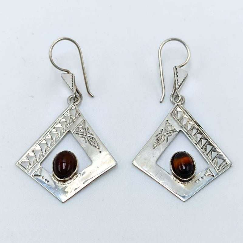 boucles d'oreilles touareg pierre d'agate brune