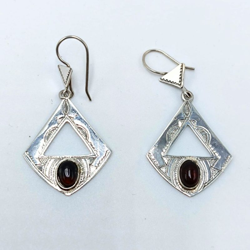 boucles d'oreilles touareg pierre d'agate brune