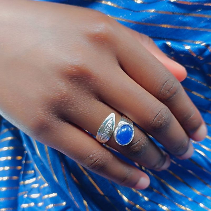 bague touareg spirale pierre d'agate bleue