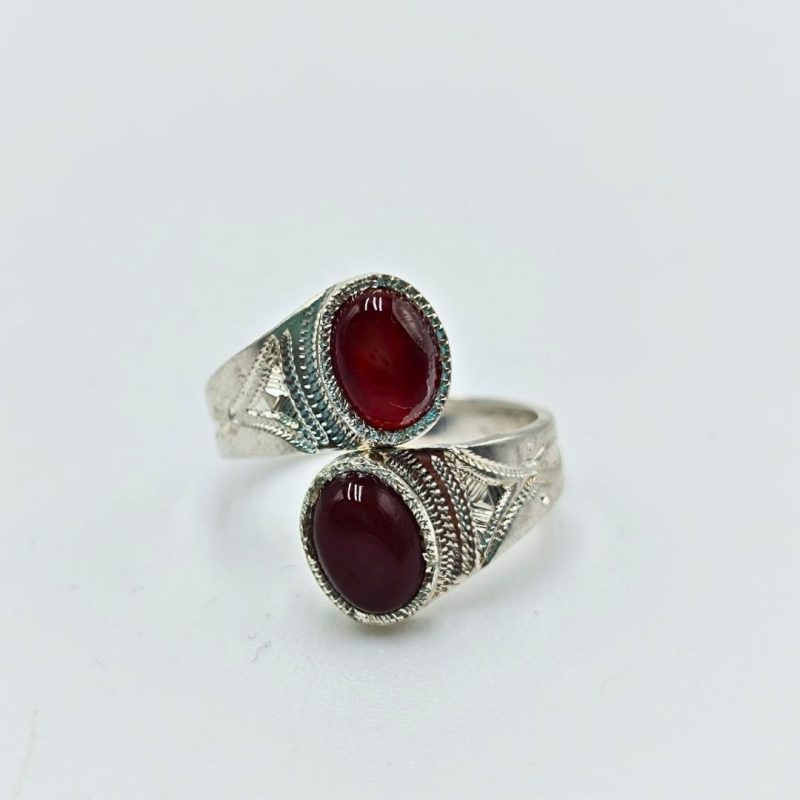 Bague touareg duo pierre d'agate rouge