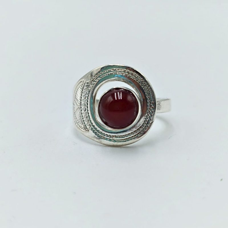 Bague touareg unisexe pierre d'agate rouge